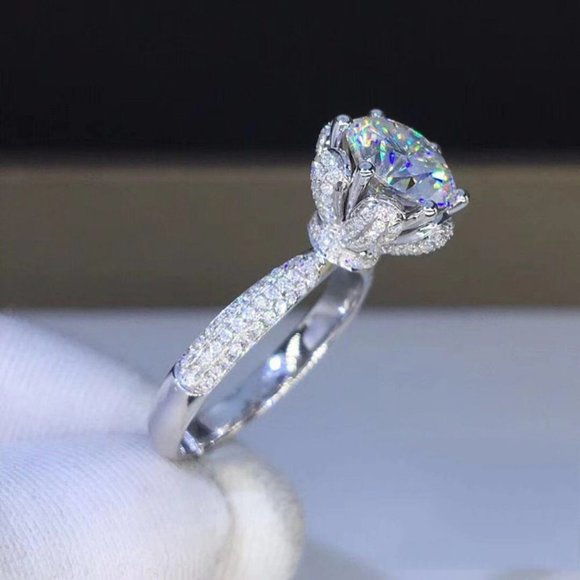 Certified 5ct. t.w. Moissanite Diamond Flower Wedding Engagement Ring NEW - Picture 5 of 13